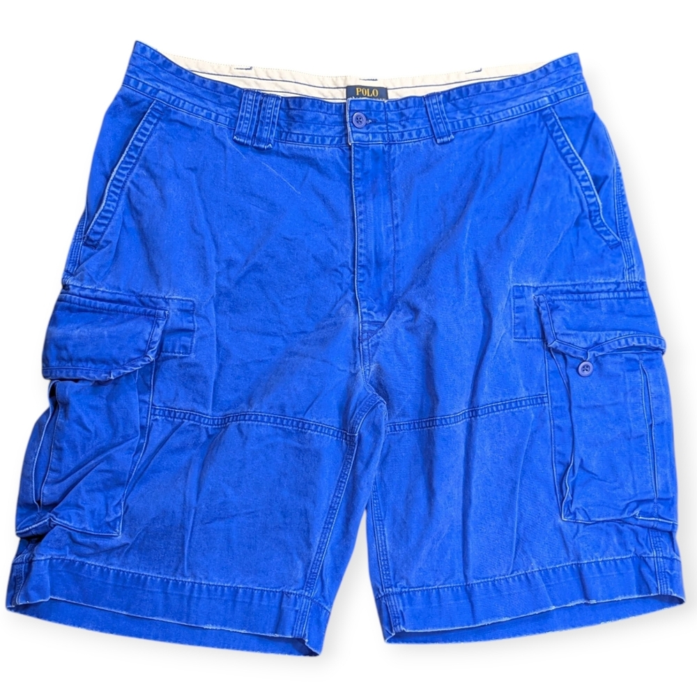 Polo Ralph Lauren Cargo Shorts Men 42 TALL Utility Pockets Vintage Y2K Blue Flap